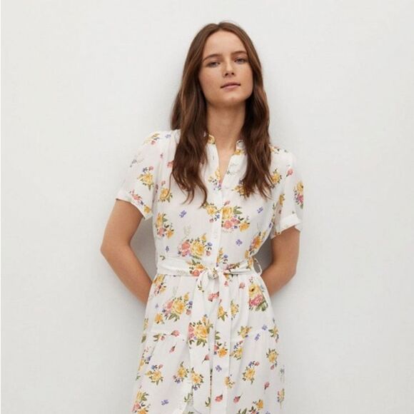 Mango Floral Belted Dress Viscose New - Picture 3 of 4